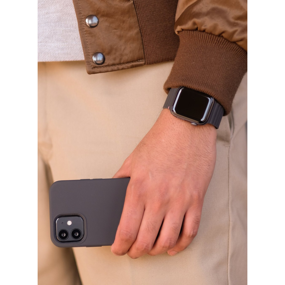  Ремешок Decoded Sillicone Magnetic Traction Strap для Apple Watch 6/SE/5/4 (44mm) сил.угольно-серый